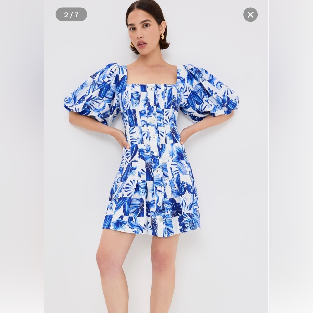 NWT FARM Rio Off-White Garden Tiles Plaid Mini Dress